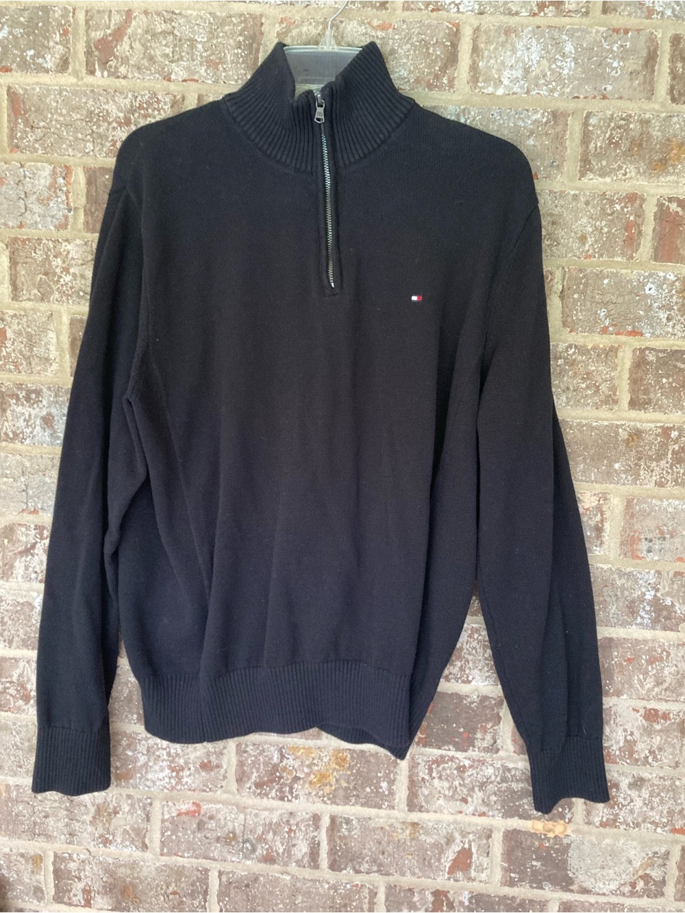 Men’s Tommy Hilfiger 1/4 Zip Sweater Black Cotton Size Large